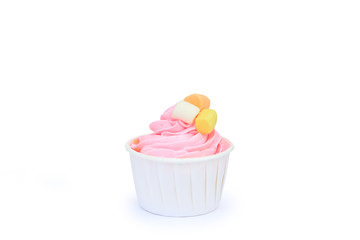 Tasty cupcake isolated on white background.