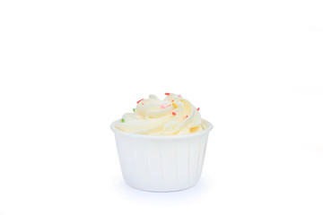 Tasty cupcake isolated on white background.