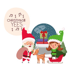 santa claus and elf woman with crystal ball