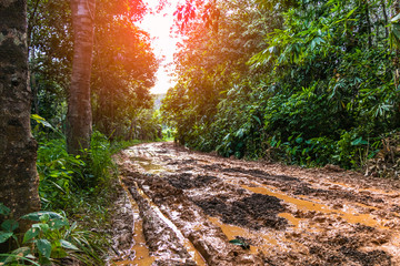 Muddy wet countryside difficult road