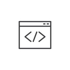 Web browser coding outline icon. linear style sign for mobile concept and web design. Programming, code simple line vector icon. Custom code symbol, logo illustration. Vector graphics