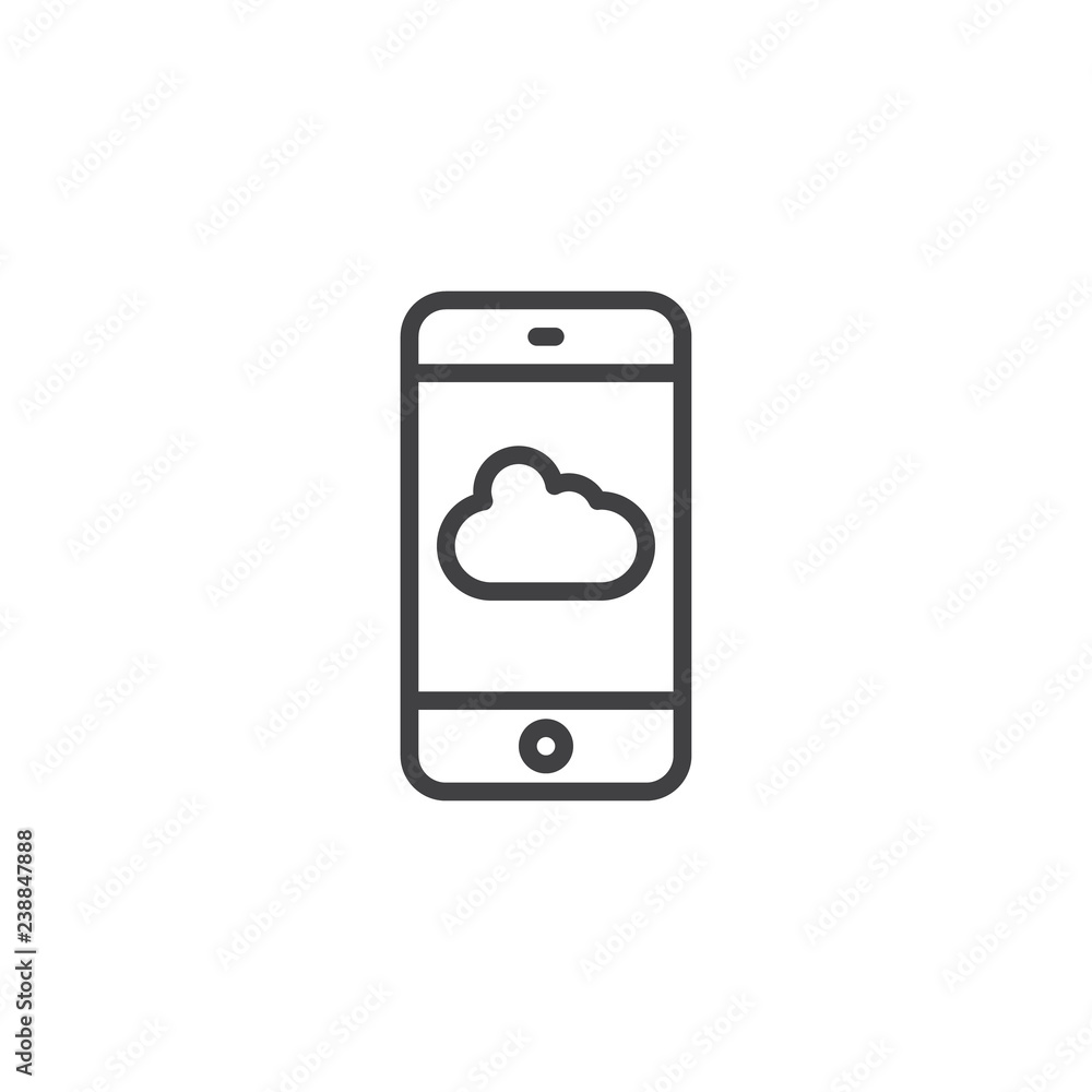 Poster smartphone with cloud outline icon. linear style sign for mobile concept and web design. mobile phon