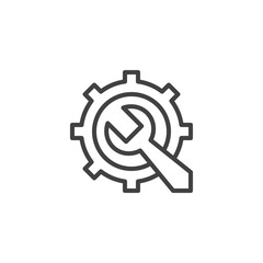 Gear and Wrench outline icon. linear style sign for mobile concept and web design. Repair service simple line vector icon. Maintenance symbol, logo illustration. Pixel perfect vector graphics