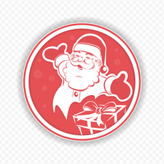 Christmas round sign inside Santa Claus with arms and box spread.