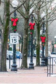 Christmas Decorations Lining The Streets Of Downtown Fayetteville