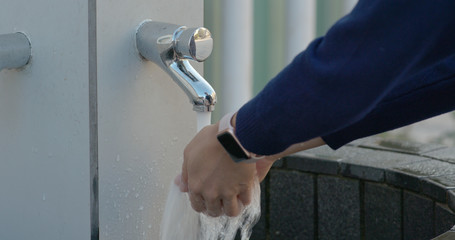 Wash hand at outdoor