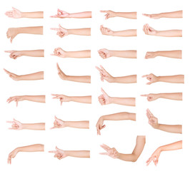 Multiple boy caucasian hand gestures isolated over the white background, set of multiple images