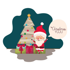 santa claus with christmas tree and gifts