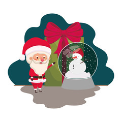 santa claus with crystal ball and gift box