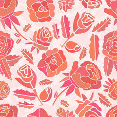 Pink roses and flowers. Seamless. Doodle