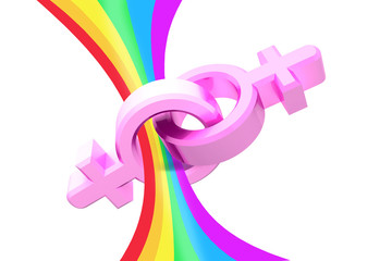 Set of gender symbols with LGBT flag. Idea and leadership concep. 3d illustration.