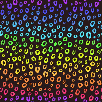 Colorful Rainbow Leopard Spot Print On A Black Background. Seamless Repeating Vector Pattern.