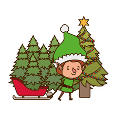 elf with sled and christmas tree avatar character