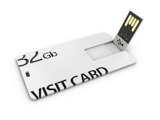 Blank white plastic usb card mockup, 3d Illustration. Visiting flash drive namecard mock up
