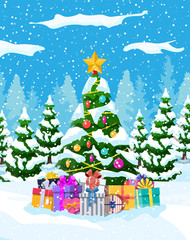 Christmas background with forest