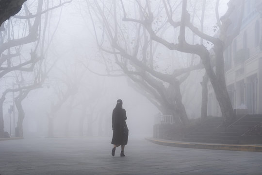 Fototapeta lushan mountain landscape of street in fog