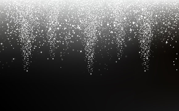 Silver stars falling confetti, dust and dots scatter glitter blinking winter season celebration festival abstract background vector illustration