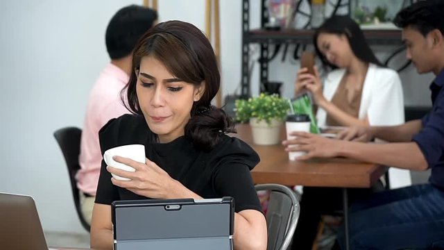lifestyle of Business man and woman in cafe.