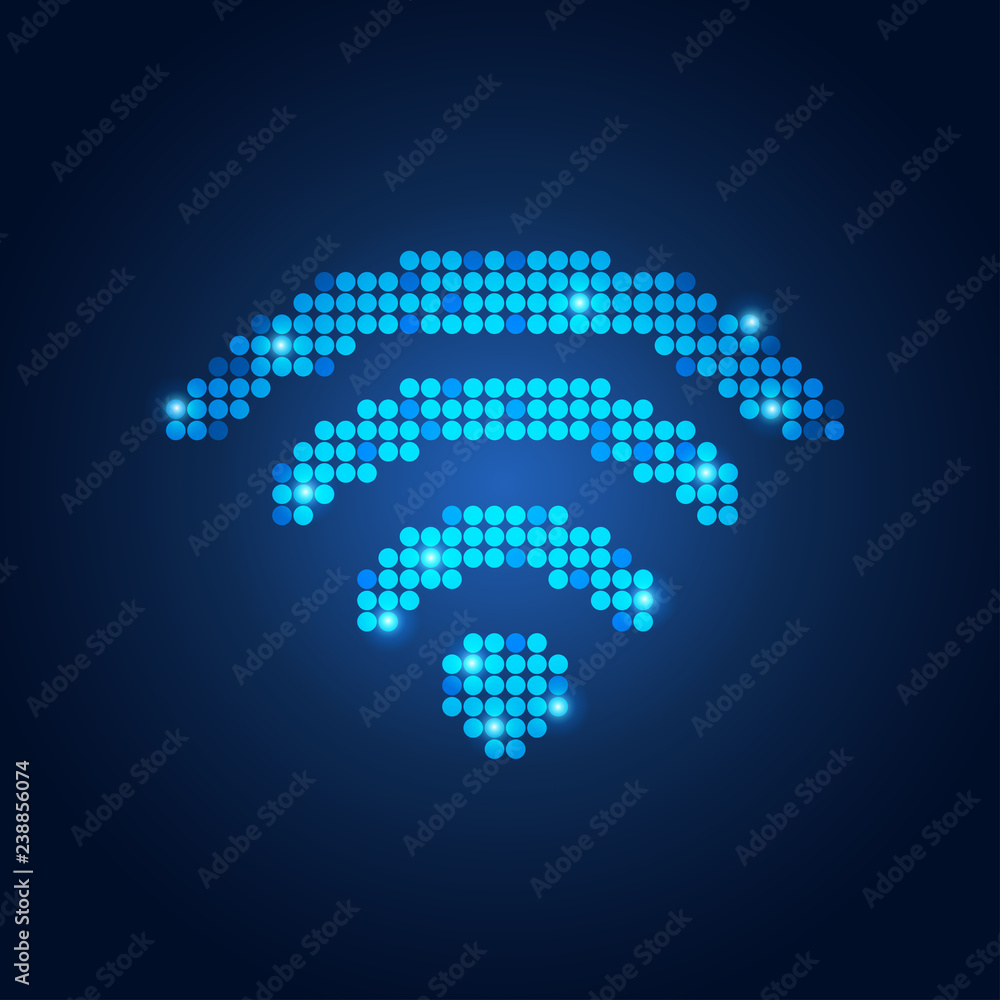 Poster wireless network symbol in futuristic theme, conceptual design of abstract wifi emblem