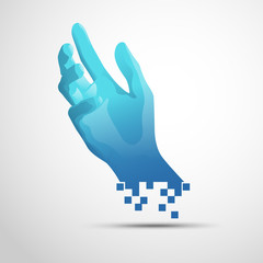 graphic of hand presented in digital technological style, concept of human and computer technology