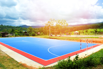 futsal field or football field sport outdoor white line circle center and goal nets