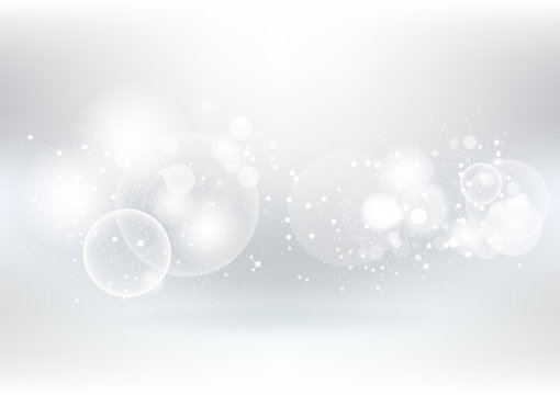 Abstract white background, silver particles scatter and stars scatter sparkle blurry vector illustration