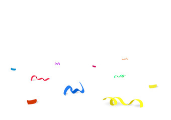 Confetti ribbons and paper scatter drop on the floor celebration festival party white space abstract background vector illustration