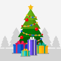 Christmas trees with christmas gifts