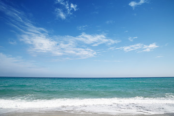 Abstract blue sea water with white foam for background