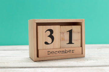 December 31st. Day 31 of month, calendar on workplace background. Winter time