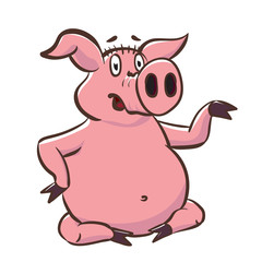 Cute pig shows a little teapot. Pink piggy cartoon character vector stock illustration