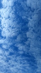 Bright blue sky and cloudy white clouds.