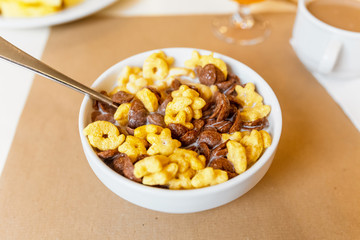 Bowl of cornflakes with milk