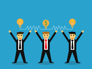 businessman new idea bulb and Turn ideas into money,business concept