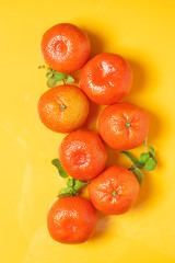Tangerines on yellow background