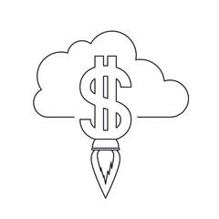 dollar rocket and clouds isolated icon