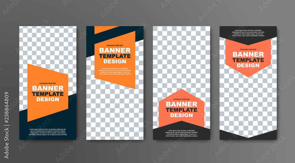 Leinwandbilder design of vector vertical banners in black with a place for a photo and orange geometric elements fo