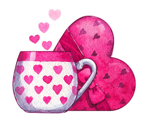Valentines Day love cup candy hearts watercolor