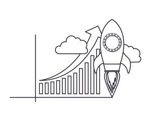 bar graph with rocket isolated icon
