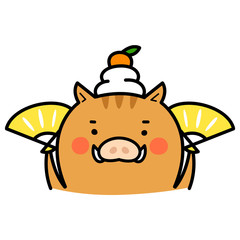 猪のイラスト。日本の干支、亥のキャラクター。