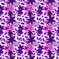 Seamless background pattern with a variety of colored floral motifs.
