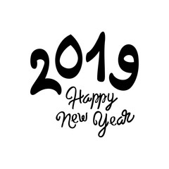 happy new year 2019 vector greeting card and poster design. Logo banner design holiday card on white background
