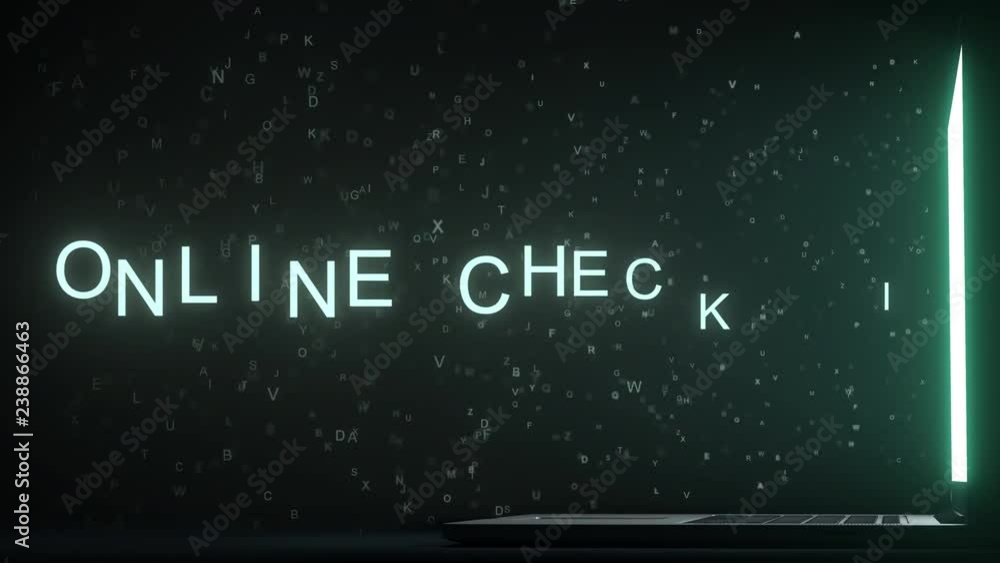 Poster online check in text appearing near laptop screen. conceptual 3d animation