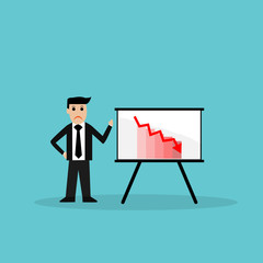 Businessman show business growth is down with bar graph