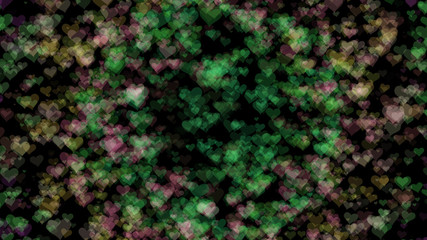 Abstract background with various multicolored hearts. Big and small.