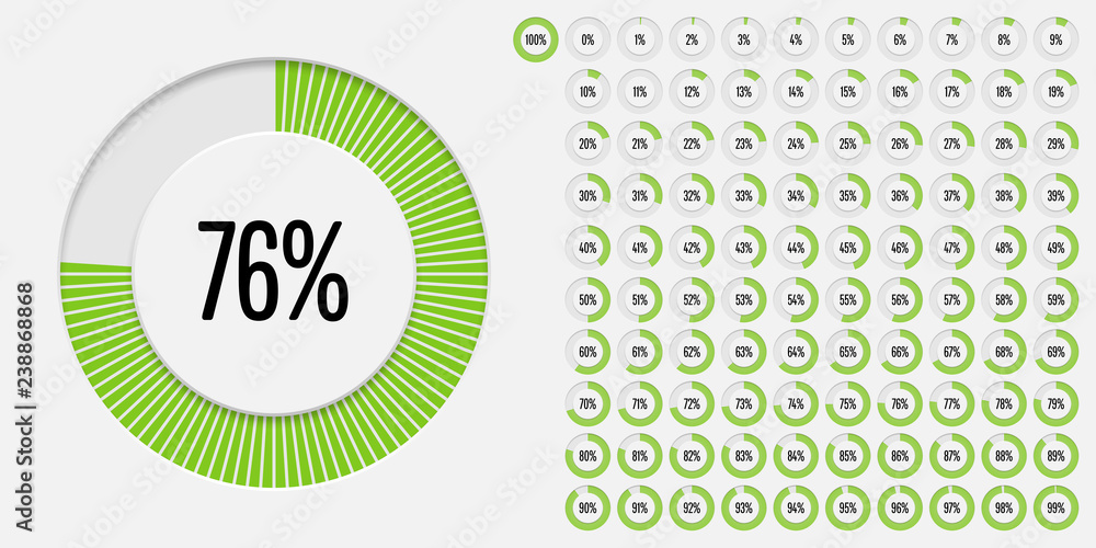 Poster set of circle percentage diagrams (meters) from 0 to 100 ready-to-use for web design, user interface