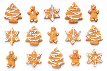 Homemade christmas cookies on white background, top view - Powered by Adobe