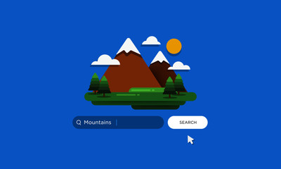 Mountains written on a browser search bar