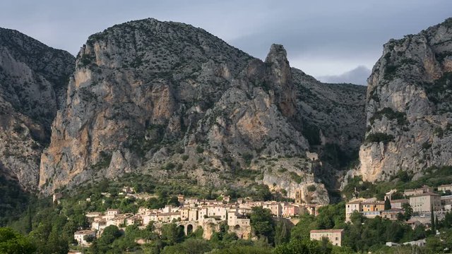French ancient city in Provence. Connected with the legend of the golden star stretching between the rocks. The city is one of the centers of French porcelain. Moustier St. Marie. France.
