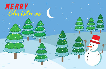 Merry Christmas text illustration with snowy background